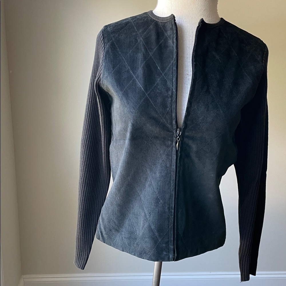 Chic Black And Gray Leather Jacket - image 1
